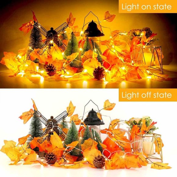 2Pack 16.4ft 40 Halloween Home Decor Maple Leaves Stringsss lighted Fall Garland - Picture 4 of 11